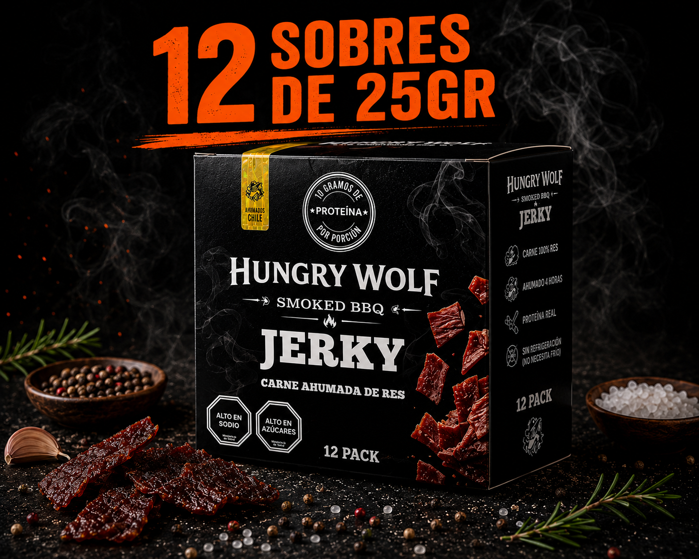 Jerky - Snack de Carne Ahumada - Sabor BBQ - Pack 12 unidades - ENVÍO GRATIS