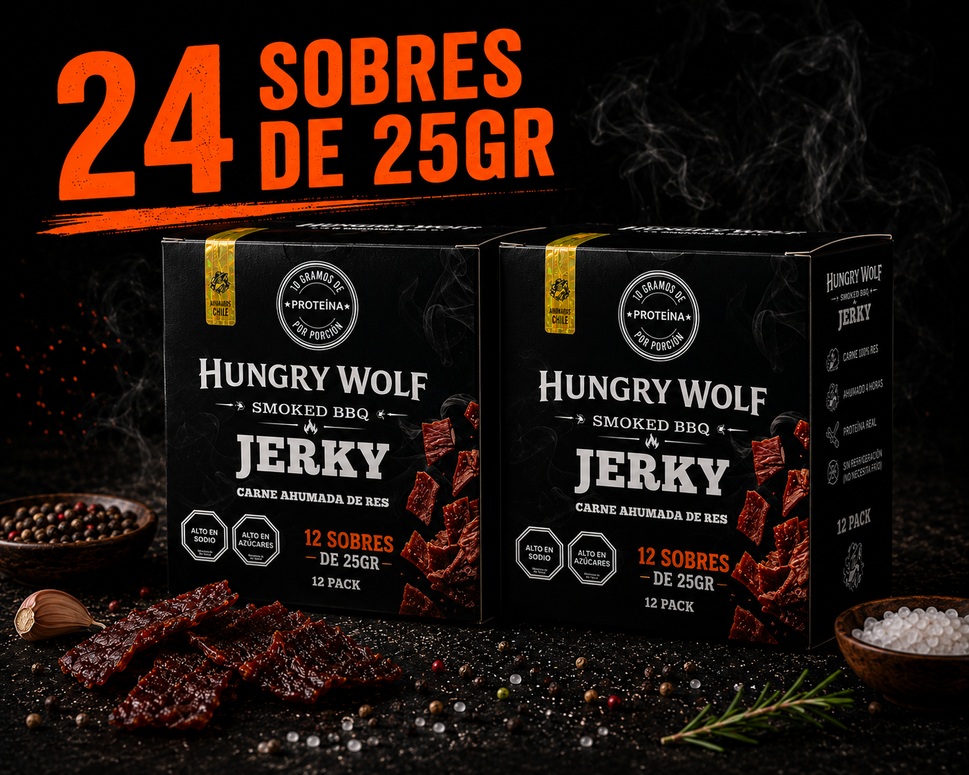 PACK 24 Jerky Ahumado con sabor BBQ (Snack de carne) - ENVÍO GRATIS
