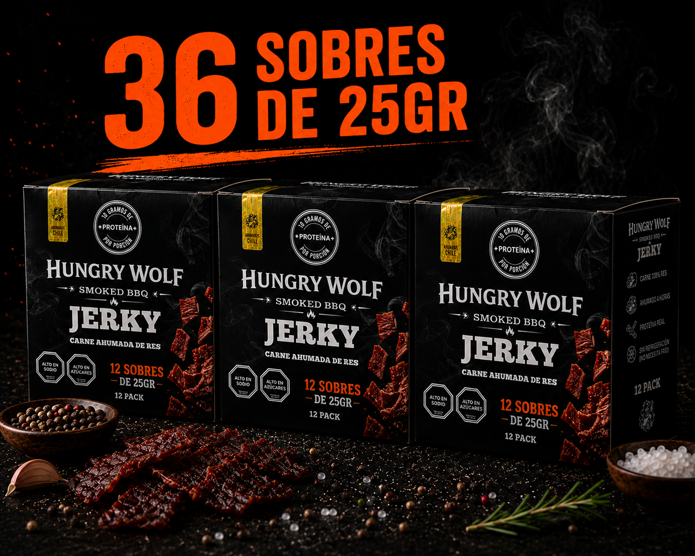 PACK 36 Jerky Ahumado con sabor BBQ (Snack de carne) - ENVÍO GRATIS